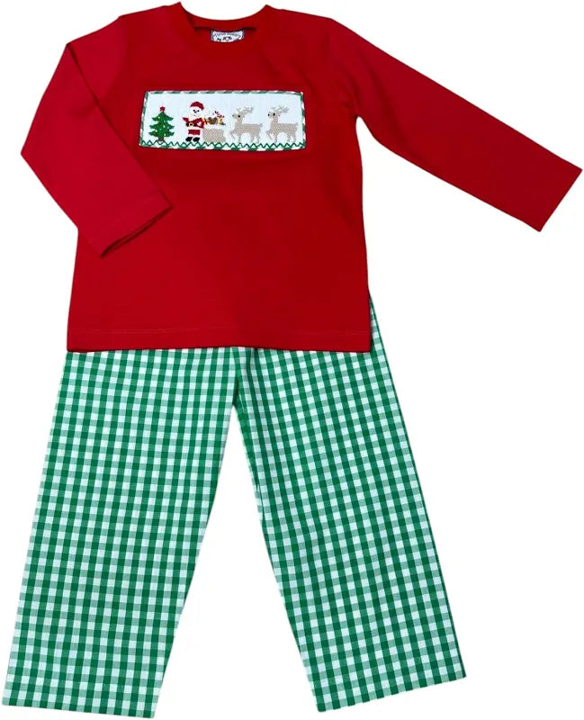 Christmas Time Smocked Boy Pant Set by Three Sisters