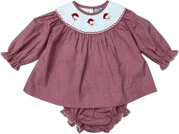 Santa Smocked Girls Bloomer Set by Three Sisters