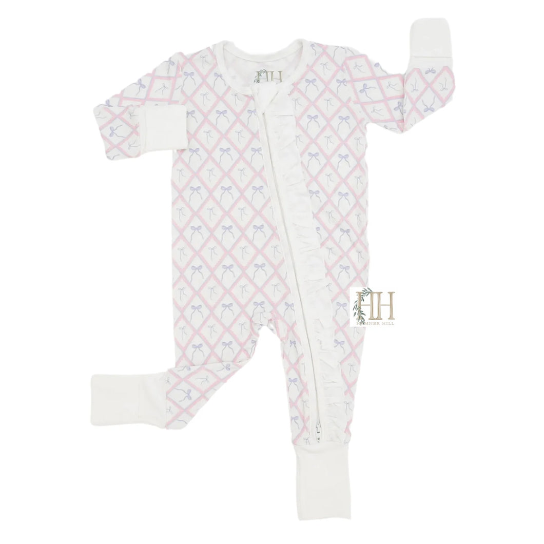Girls Ribbons and Bows Double Zipper Romper by Hamner Hill
