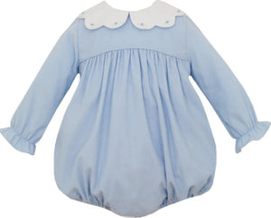 White Scalloped Collar Corduroy Bubble by Petit Bebe