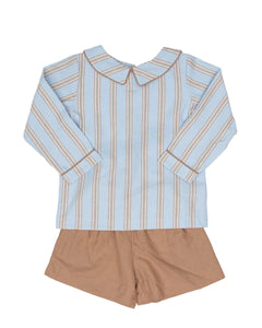 Blue & Brown Stripe LS Short Set