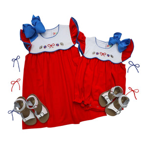 Red/Blue Team Spirit Scallop Dress