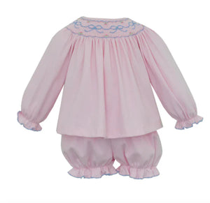 Pink Bow Knit Long Sleeve Bloomer Set by Petit Bebe