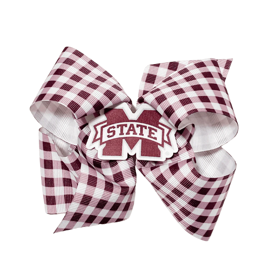 Maroon Gingham MSU Bow