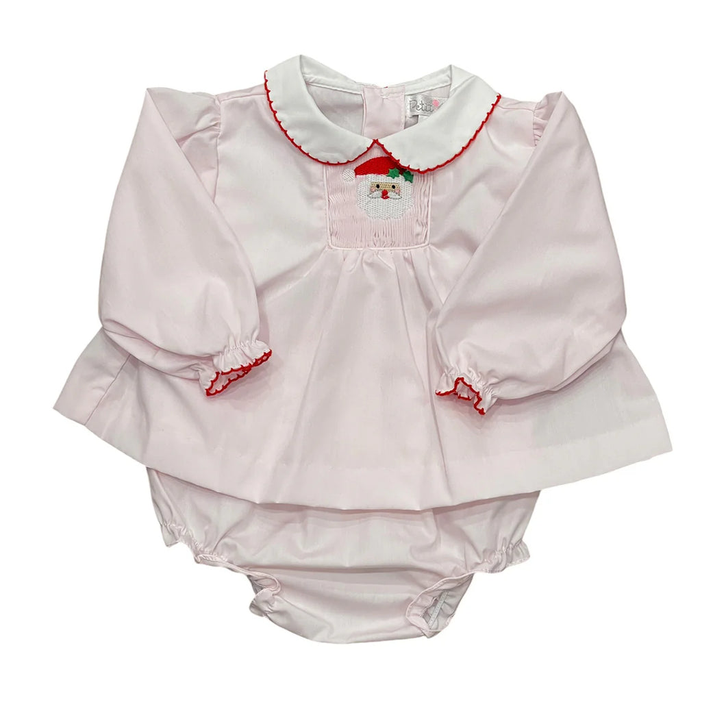 Santa Smocked Pink Bloomer Set by Petit Ami