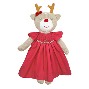 Reindeer Crochet Knit Doll w/ Smocked Dress