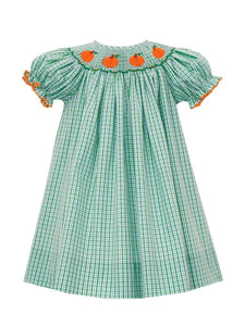 Smocked Green Check Pumpkin Dress by Petit Bebe