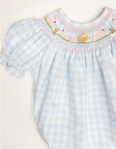 Smocked Blue Check Bunny Bubble