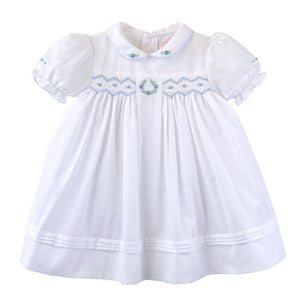 Flower Embroidered Smocked Collar Dress by Petit Ami