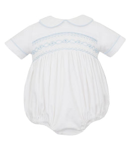 Baby Boys White Bubble - Smocked in Blue by Petit Bebe