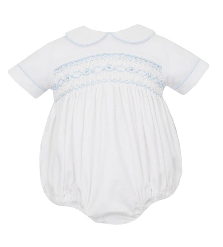 Baby Boys White Bubble - Smocked in Blue by Petit Bebe