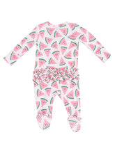 Load image into Gallery viewer, Watermelon Hearts Ruffle Back Footie by Angel Dear
