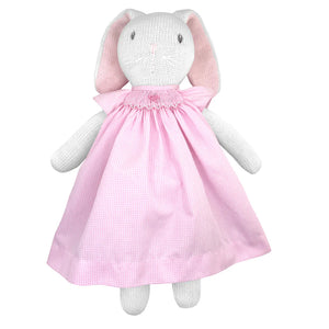 Hand Knit Bunny Doll with Smocked Bow Dress