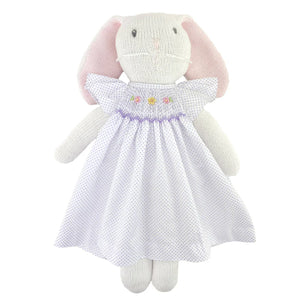 Hand Knit Bunny Doll with Smocked Flower Dress