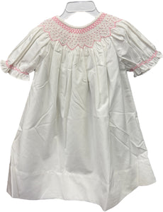 Catherine Pink Pearl White Smocked Dress by Sweet Dreams