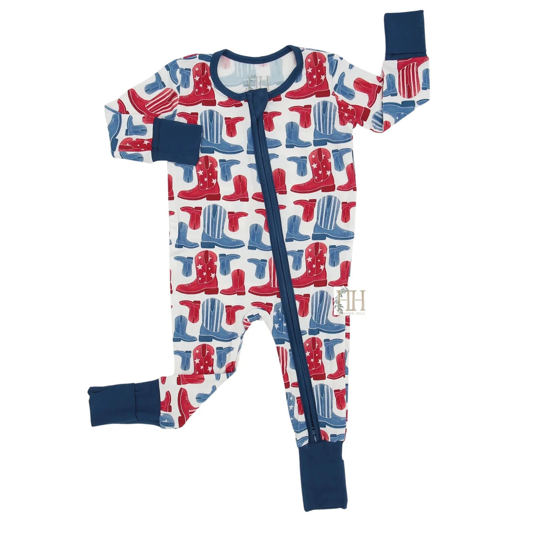 Boys Freedom Boots Double Zipper Romper by Hamner Hill