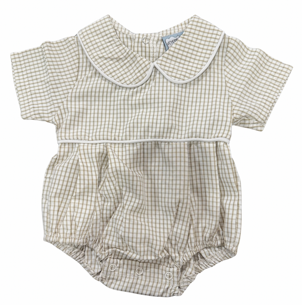 Khaki Windowpane Boys Bubble by Three Sisters