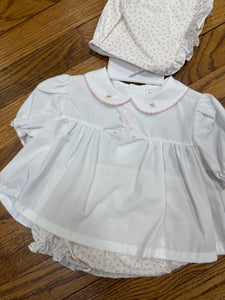 Floral Bunny Diaper Set with Bonnet by Petit Ami