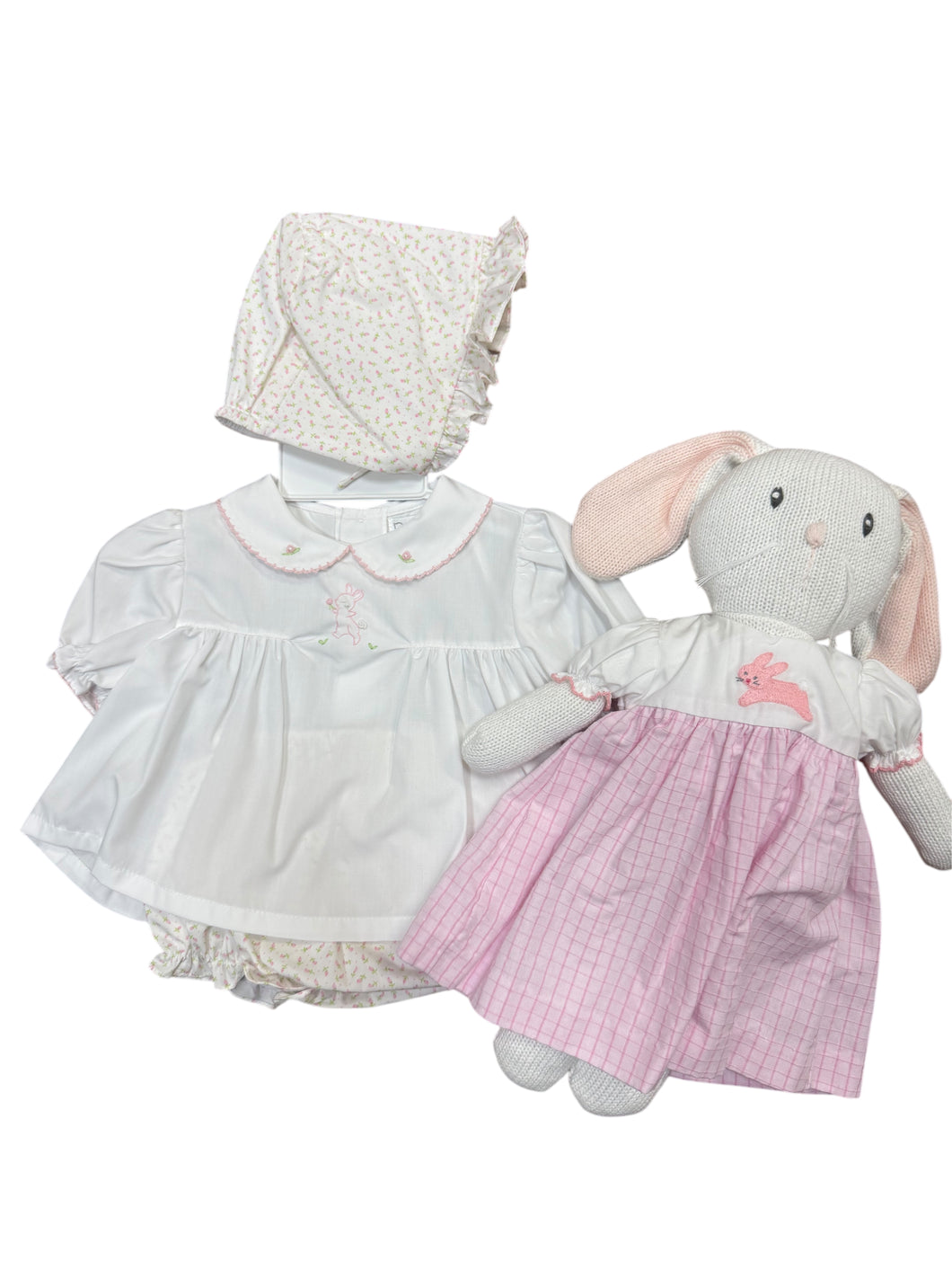 Floral Bunny Diaper Set with Bonnet by Petit Ami