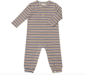 Beige/Blue/Cream Mason Ribbed Henley Romper by Me&Henry