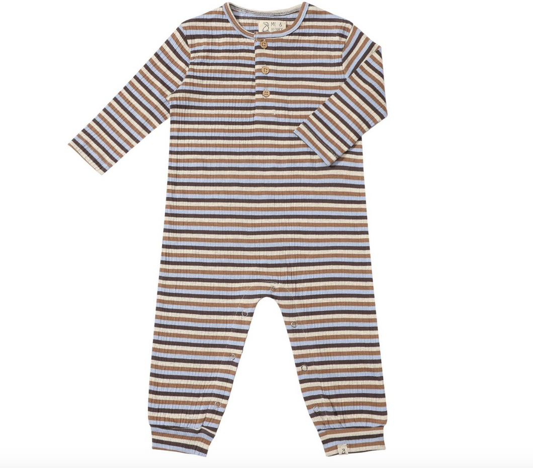 Beige/Blue/Cream Mason Ribbed Henley Romper by Me&Henry
