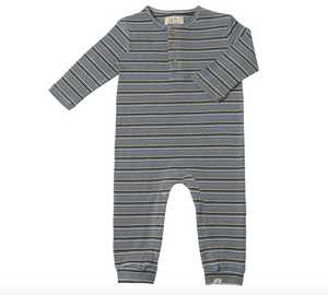 Grey/Blue/Cream Mason Ribbed Henley Romper by Me&Henry