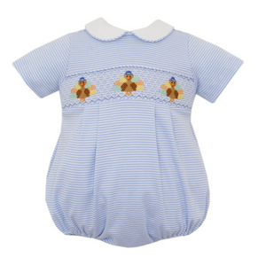Boys Turkey Lt. Blue Knit Stripe Bubble by Petit Bebe