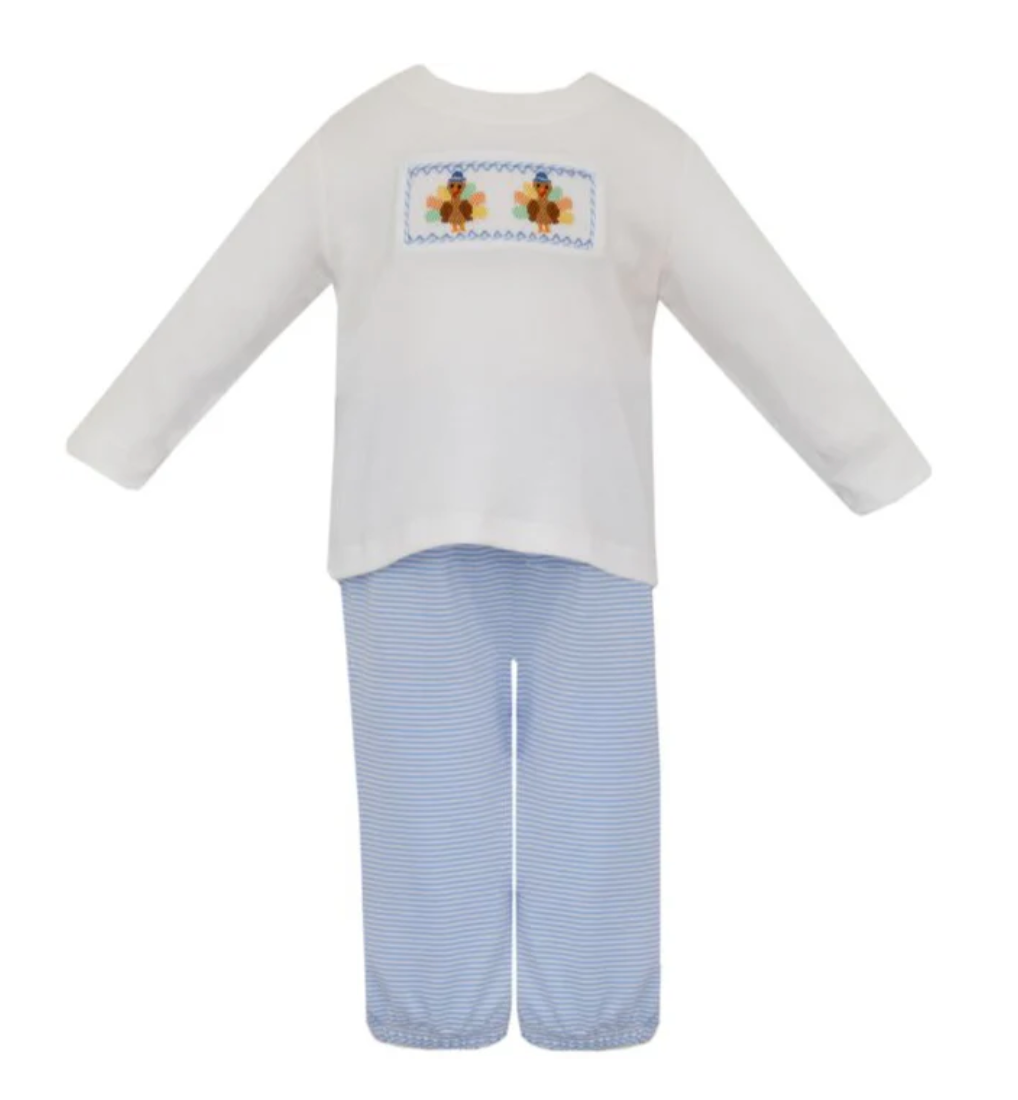 Boys Turkey Lt. Blue Knit Stripe Pant Set by Petit Bebe