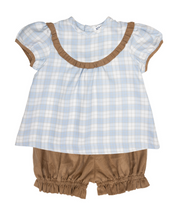 Load image into Gallery viewer, Blue/Khaki Plaid Girls Bloomers Set
