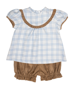 Blue/Khaki Plaid Girls Bloomers Set