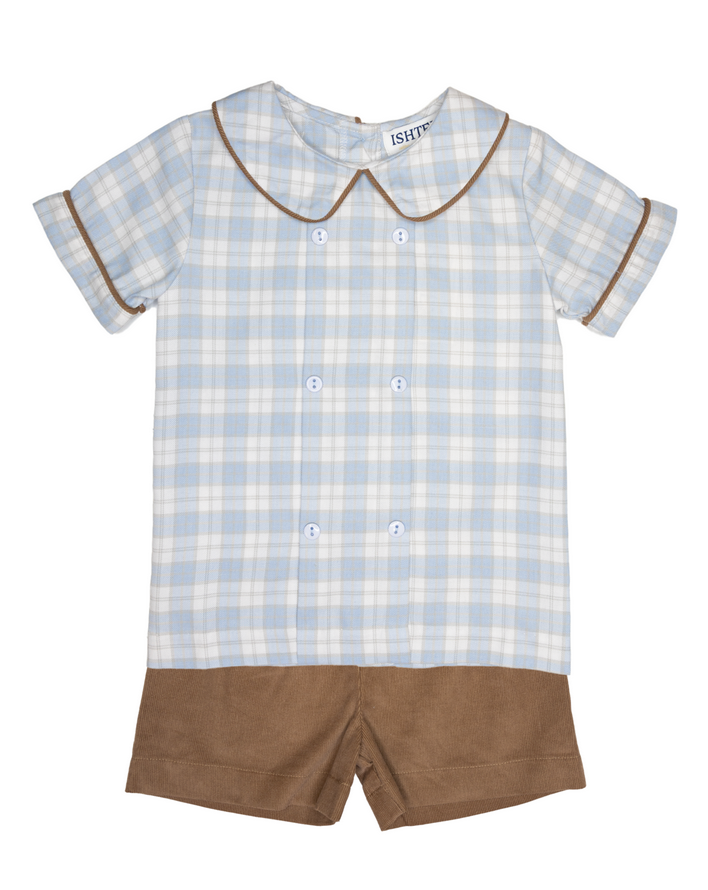Blue/Plaid Boys Shorts Set