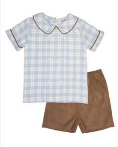 Blue/Plaid Boys Shorts Set