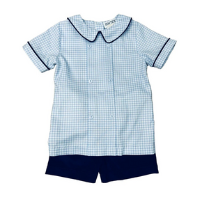 Blue Plaid Boy's Shorts Set