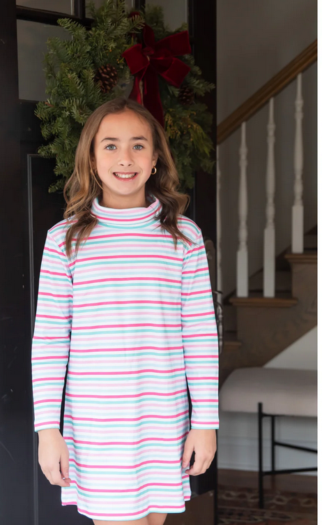 Teagan Turtleneck Stripe Knit Dress by James and Lottie
