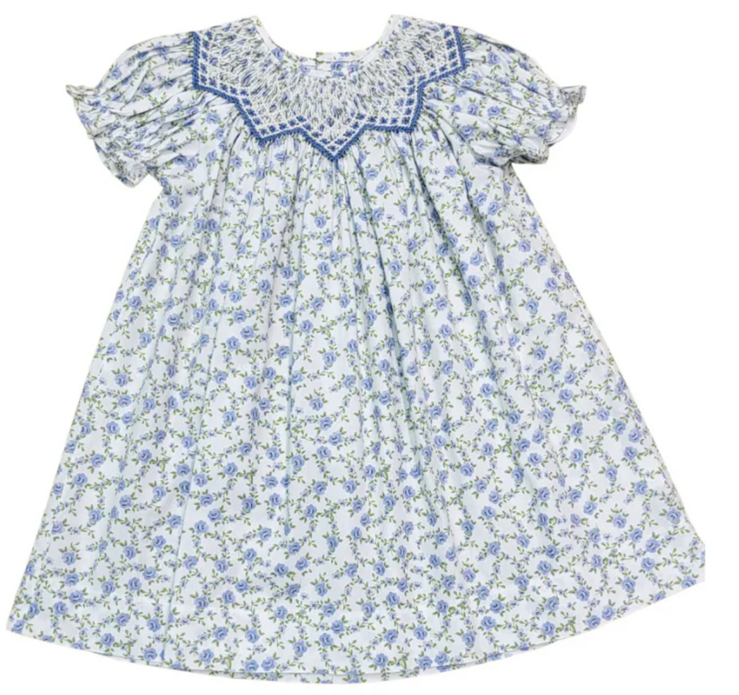 Jessica Blue Floral Print Smocked Dress by Sweet Dreams
