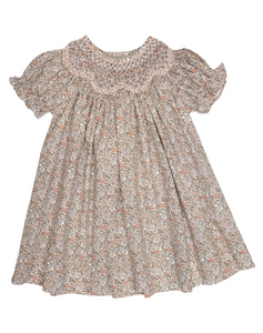 Sabrina Peachy Pink Floral Print Smocked Dress by Sweet Dreams