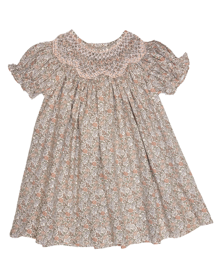Sabrina Peachy Pink Floral Print Smocked Dress by Sweet Dreams
