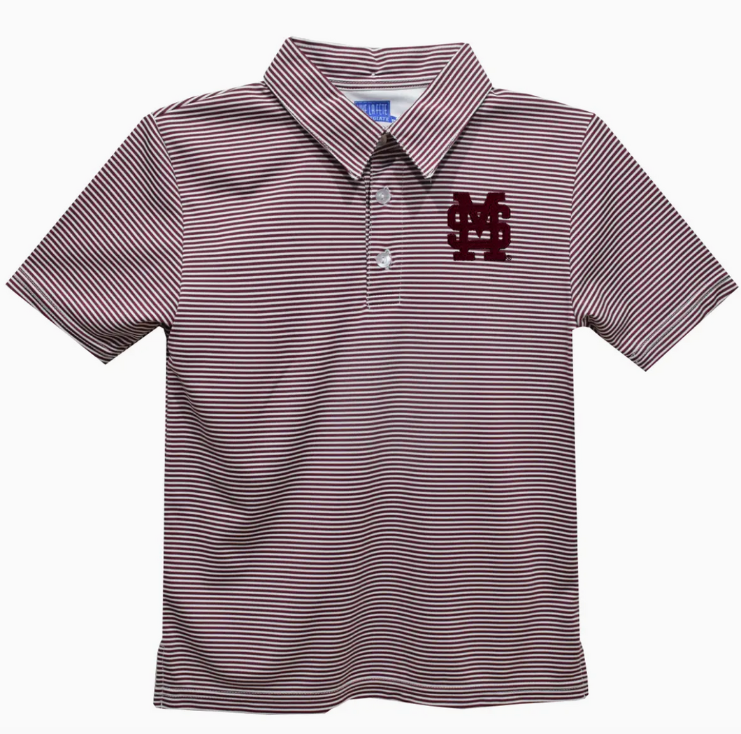Mississippi State Bulldogs Embroidered Stripes Polo Shirt
