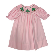 Load image into Gallery viewer, Christmas Tree Smocked Pink Dress by Sweet Dreams
