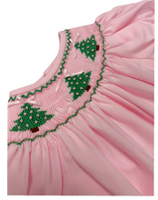 Load image into Gallery viewer, Christmas Tree Smocked Pink Dress by Sweet Dreams
