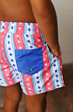 Load image into Gallery viewer, Patriotic Stars &amp; Stripes Swim Trunks by Swoon Kids
