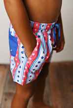 Load image into Gallery viewer, Patriotic Stars &amp; Stripes Swim Trunks by Swoon Kids
