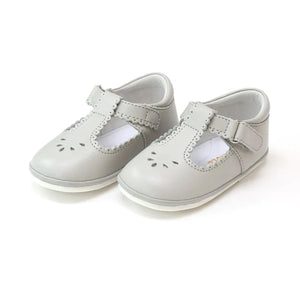 Gray Dottie Scalloped Angel T-Strap Shoes