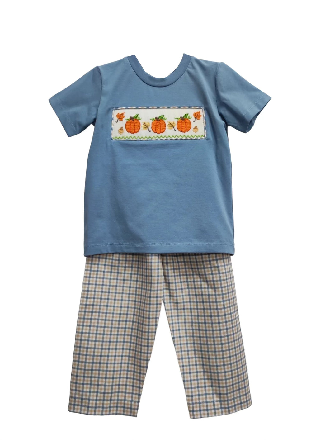 Smocked Pumpkin Plaid Pant Set by Three Sisters