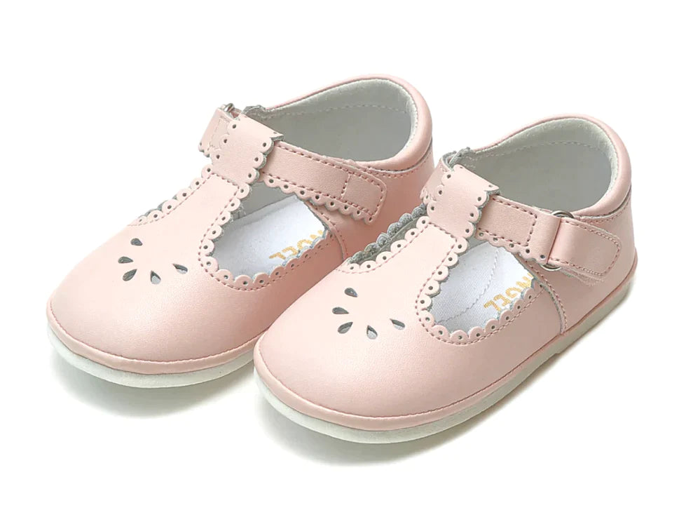 Pink Dottie Scalloped Angel T-Strap Shoes