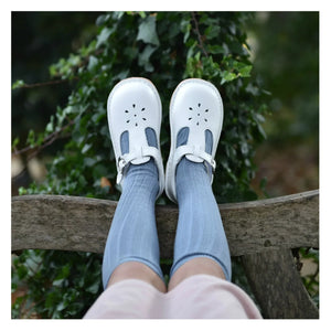 White Leather T-Strap Shoes