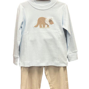 Light Blue & Tan Dino Pant Set by Squiggles