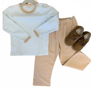 Solid Blue + Tan Pant Set by Squiggles