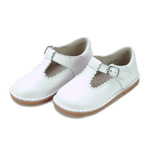 Load image into Gallery viewer, White Leather Scalloped T-Strap Shoes
