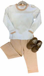 Solid Blue + Tan Pant Set by Squiggles